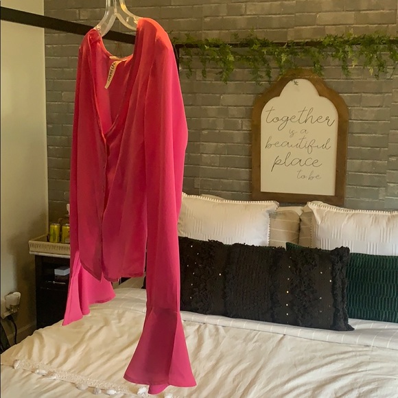 Mimi Chica Bell-Sleeve Cut-Out Tie Back Blouse - Picture 6 of 8